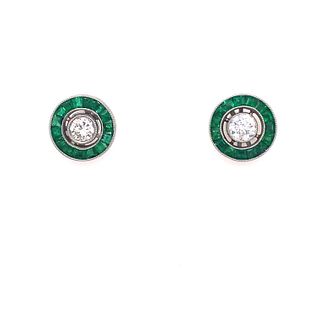 Platinum Emerald Diamond Target Stud Earring