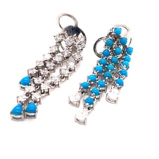 18K Diamond Turquoise Earrings