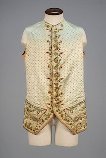 GENTS APPLIQUED and EMBROIDERED SILK WAISTCOAT, 1750 - 1770.