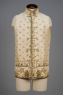 GENTS SILK WAISTCOAT  EMBROIDERED with FISHING THEME, LATE 18th C.