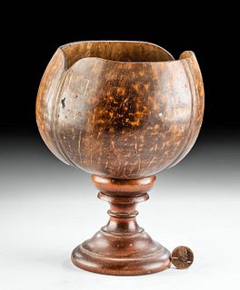 Late 19th C. Hawaiian Coconut Shell & Koa Wood Goblet