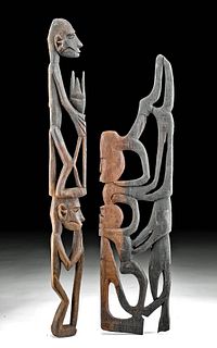 Pair of 20th C. Indonesian Asmat Wood Ancestor Poles