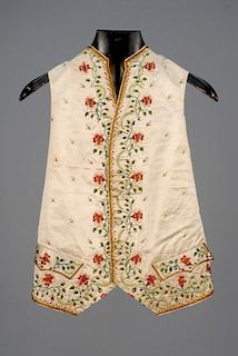 GENTS FLORAL EMBROIDERED SATIN WAISTCOAT, LATE 18th C.