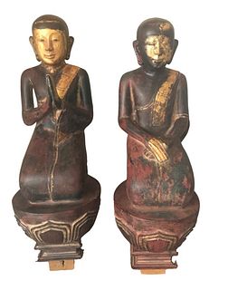 Pair Lacquered Monks, Ava Period, Burma