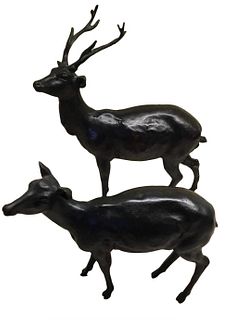 Pair of Bronze Deer, Japan, Meiji Period