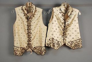 TWO GENTS METALLIC EMBROIDERED WAISTCOATS with SPANGLES, 1750 - 1770.
