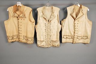 THREE GENTS EMBROIDERED CREAM COTTON WAISTCOATS, LATE 18th - EARLY 19th C.