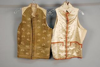 TWO GENTS SILK EMBROIDERED WAISTCOATS, LATE 18th C.