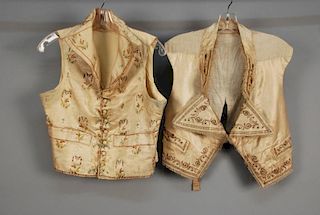 TWO GENTS SILK EMBROIDERED WAISTCOATS, EARLY 19th C.