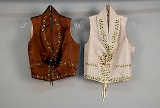 TWO GENTS SILK EMBROIDERED WAISTCOATS, 19th C.