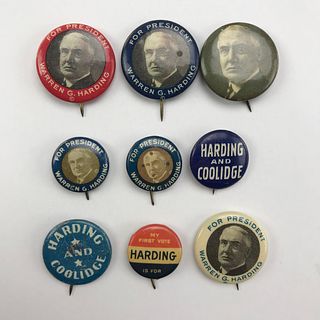 Group of 8 Warren G. Harding Campaign Buttons