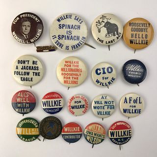 Group of 90 Wendell Wilkie Campaign Buttons & Pins