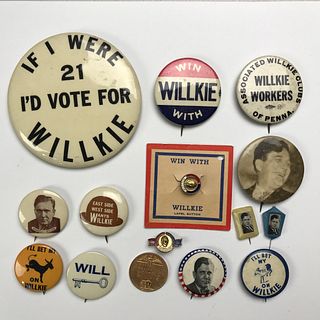 Group of 60 Wilkie Political Campaign Buttons