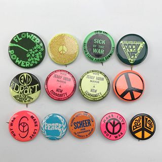 Group of 55 Vintage Fluorescent Peace Vietnam Buttons