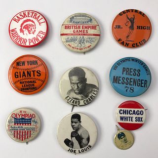 Group of 40 Vintage Sports Buttons Pinbacks