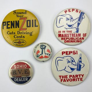 Group of 52 Vintage 1940s-60s Advertising Pinbacks 