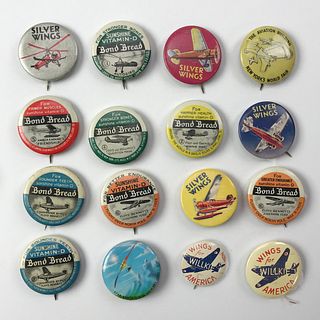 Group of 84 1930s Aviation Airplane Buttons & Pins