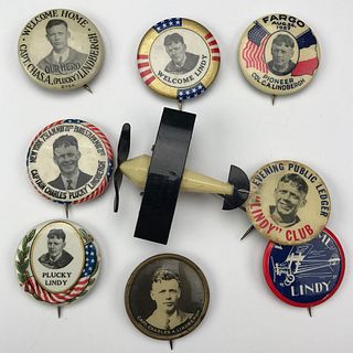 Group of 32 Charles Lindbergh Aviator Airplane Buttons
