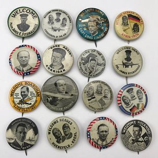 Group of 55 Early Aviation and Aviator Buttons Pinbacks