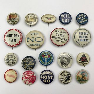 Large Group of 115 Early Prohibition Buttons Pinbacks