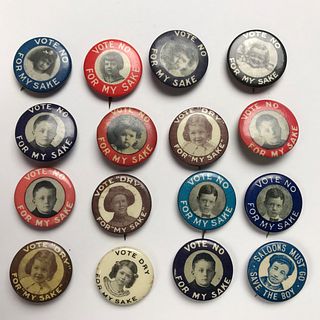 Group of 30 Prohibition Children Buttons Pinbacks