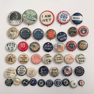 Group of 115 Antique Early Prohibition Buttons Pinbacks
