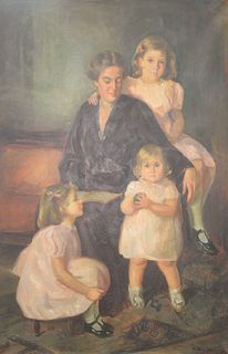 Gertrude McKim Whiting (American, 1898 - 1981), portrait of a mother and three daughters, oil on canvas, signed lower right: Gertrude Whiting, 62 1/4"