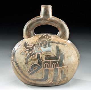 Chavin Pottery Stirrup Vessel w/ Incised Zoomorphs