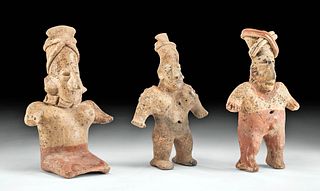Lot of 3 Exhibited Jalisco Bi-chrome Pottery Figures
