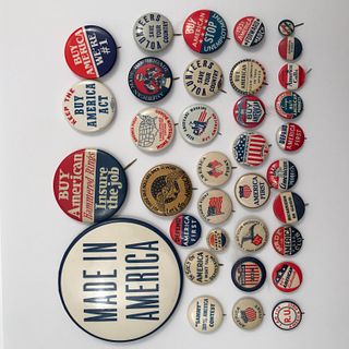 Group of 85 Old Buy American America First Patriotic Buttons