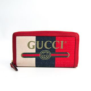 Gucci GUCCI Logo 524790 Unisex Canvas,Leather Long Wallet (bi-fold) Ivory,Navy,Red