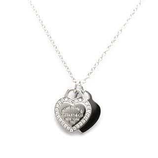 Tiffany Double Heart Pendant White Gold (18K) Diamond Women's Pendant Necklace
