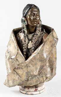 Patinated copper bust of a Native American Indian