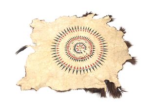 Sioux Polychrome Painted Buffalo Hide 20th Century