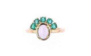 Australian Opal & Emerald 14k Yellow Gold Ring