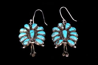 Navajo Sterling Silver Cerrillo Turquoise Earrings
