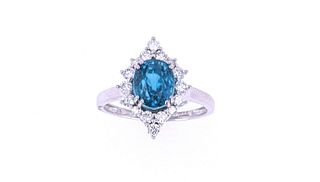RARE Blue Zircon & Diamond Platinum Ring