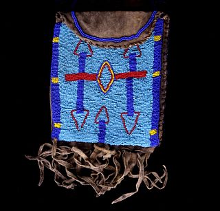 Sioux Fully Top Beaded Tobacco Flat Bag c. 1900-