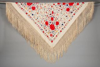 CHINESE EXPORT SILK EMBROIDERED SHAWL, c. 1930.