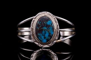 Navajo Sterling Silver Turquoise Signed Bracelet