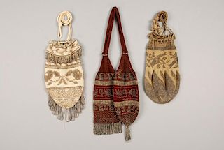 THREE CROCHETED PURSES with BEADWORK, 19th - EARLY 20th C.