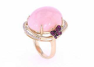 Pink Opal & Pink Topaz Diamond 14k Gold Ring
