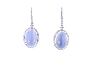 Blue Moon Stone & Diamond 14k Gold Earrings