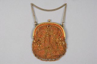 CORAL BEADED BAG, LATE 19th C.