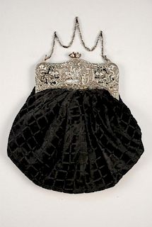 CUT VELVET BAG with STERLING SILVER FRAME, EARLY 20th C.