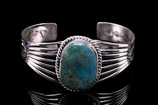 Navajo Sterling Silver & Turquoise Signed Bracelet