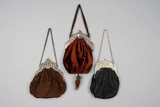THREE PURSES with SILVER REPOUSSE FRAME, LATE 19th - EARLY 20th C.