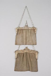 TWO STERLING SILVER MESH PURSES, LATE 19th - EARLY 20th C.
