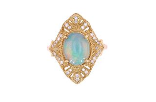 Ethiopian Opal & Diamond 18k Yellow Gold Ring