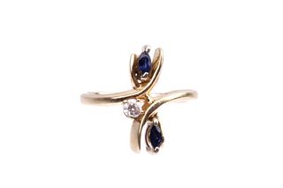 14K Gold Sapphire & Diamond Estate Freeform Ring